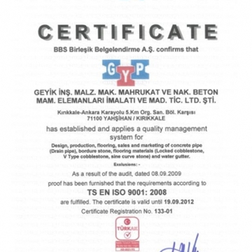 CERTIFICATE TS EN İSO 9001-2008